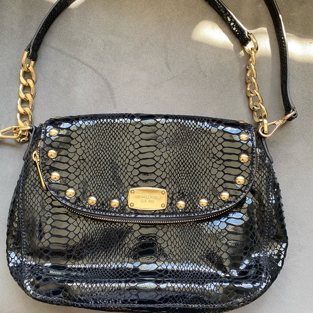 Authentic Michael Kors Black Python Bedford Purse